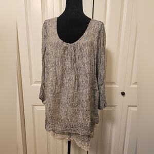 Made In Italy Inspired Chic Zebra Print Lace Women's Blouse 100% Silk  SZ 1X